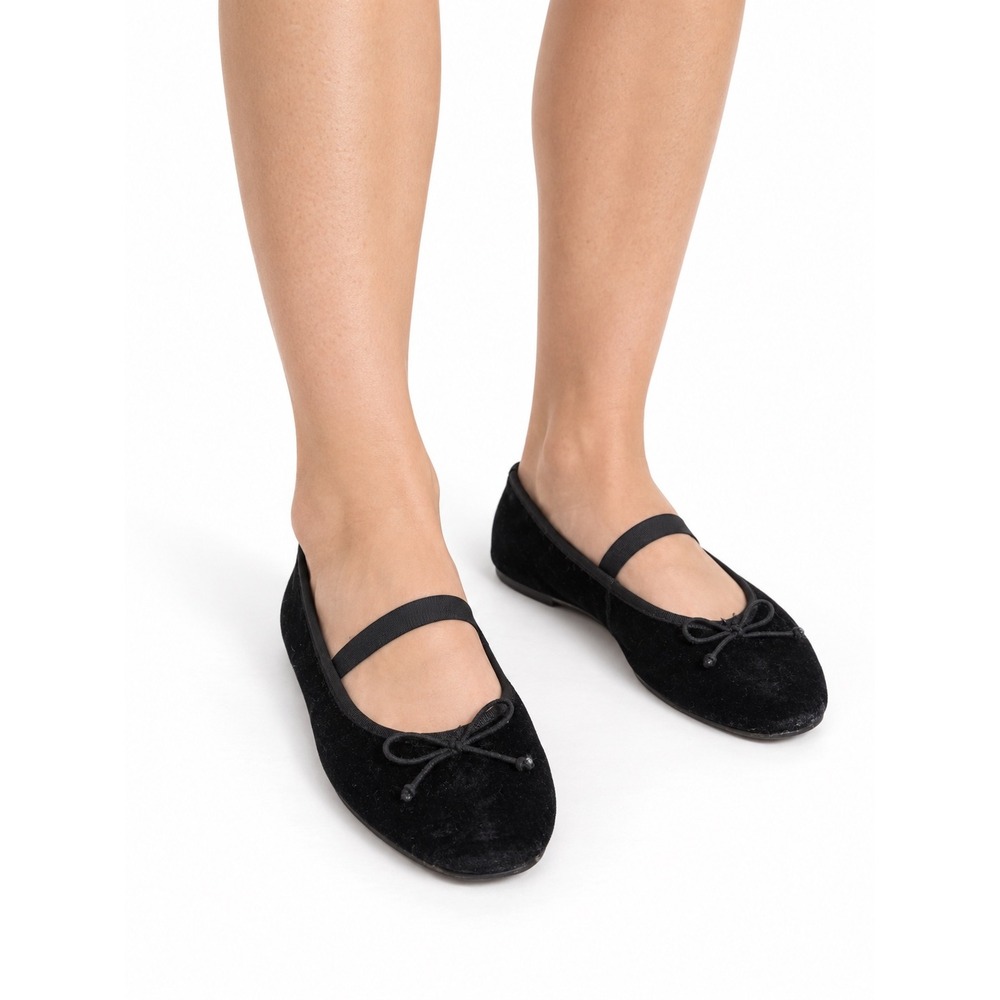 Aerie Vintage Y2K Black Velvet Suede Ballet Flats w Bow Women's Size 8